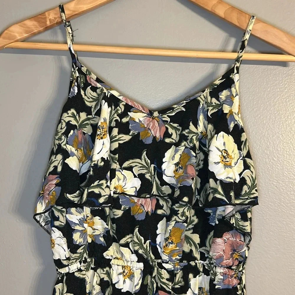 Xhilaration Floral Sleeveless Dress with Lace Up Back, Sz XS, Ruffle, Black - Picture 3 of 9